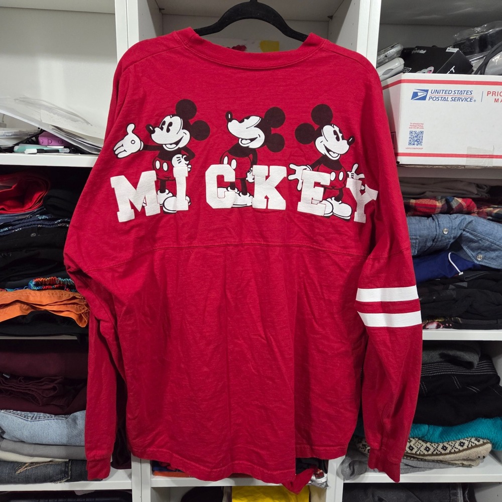 Disney Spirit Jersey Mickey Mouse Long Sleeve Shirt Red Mens XL Made in USA - Picture 2 of 8
